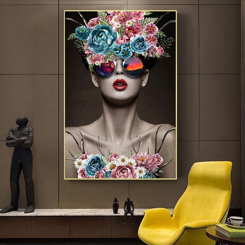 Tableau Moderne Femme Fleur